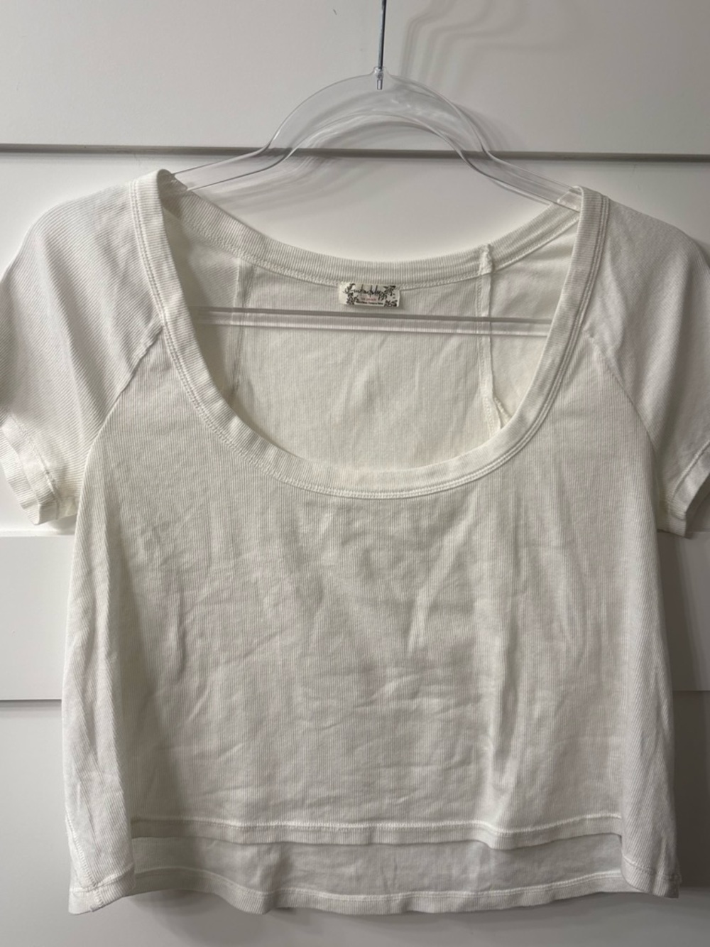 Free People Intimately White Cotton Scoop Neck Layering Crop Tee